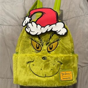 Loungefly Green Grinch Backpack with Red Santa Hat